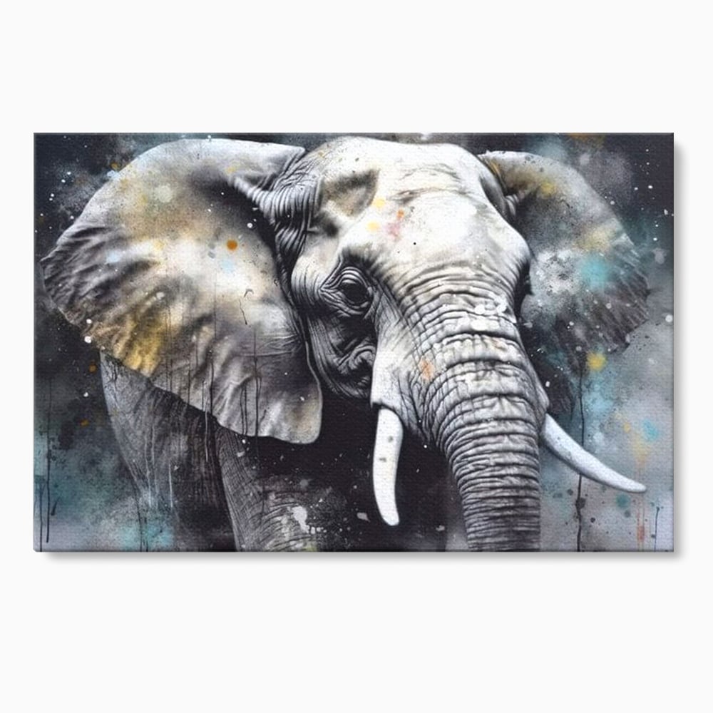 Tablou canvas cu tablou canvas cu cap de elefant, fara rama, pe sasiu de lemn